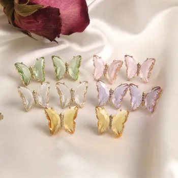 2020 Korėjos Naujo Dizaino Bižuterijos Subtilus Vitražas Crystal Butterfly Auskarai Blizga Prom Auskarai
