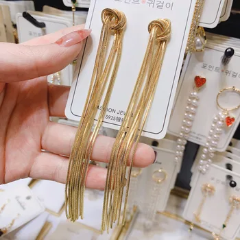 2020 m. Aukštos klasės prabangos ilgai metalo kutas kabantys auskarai, auksas, didelis ilgas auskarai Brincos vestuvių mados juvelyrika dovana