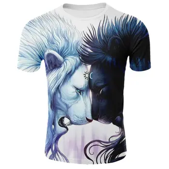 2020 m., T-shirt Yin Yang Liūtas Vyrų Vasaros vyriški trumpomis Rankovėmis T-shirt Marškiniai Nauji marškinėliai T-shirt O-marškinėliai Atsitiktinis Baltas Juodas