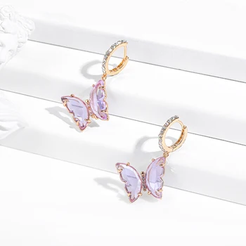 2020 Mados Korėja Crystal Butterfly Stud Auskarai Moterims Gyvūnų Saldus Blizga Stiklo Vabzdžių Drugeliu Auskarai Mergaites Papuošalai