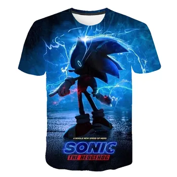 2020 metų Vasaros Berniukai Animacinių filmų Sonic ežys marškinėliai Blue 3D Atspausdintas Merginos Streetwear Vaikams, Vaikų Drabužiai, Kūdikių Juokinga Marškinėlius, O-Kaklo