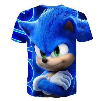 2020 metų Vasaros Berniukai Animacinių filmų Sonic ežys marškinėliai Blue 3D Atspausdintas Merginos Streetwear Vaikams, Vaikų Drabužiai, Kūdikių Juokinga Marškinėlius, O-Kaklo