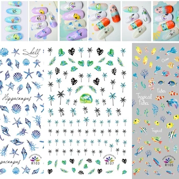 2020 metų Vasaros Jūros Paplūdimio Nagai Meno Kokoso Lipdukas Žuvų Korpuso dizaino Vandens Decal Nagų Omaras Slankiklį Nagų Dailės Apdailos Tiekėjas