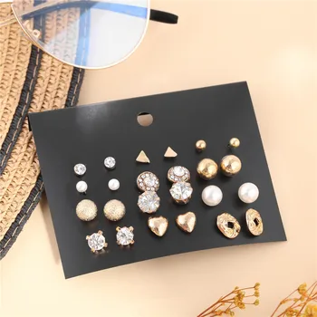 2020 NAUJAS 12 Porų /Pak metalo aukso spalvos Stud Auskarai Crystal Komplektas Auskarai Auskarai moterims, Elegantiškas Papuošalų Mados Dovana