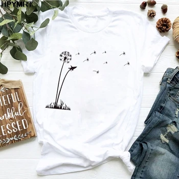 2020 naujas Vasaros Wildflower Kiaulpienių Puokštė Spausdinti Moterų Marškinėlius Atsitiktinis white T-shirt Juokingi Marškinėliai Dovana Panele Jauna Mergina, Topai