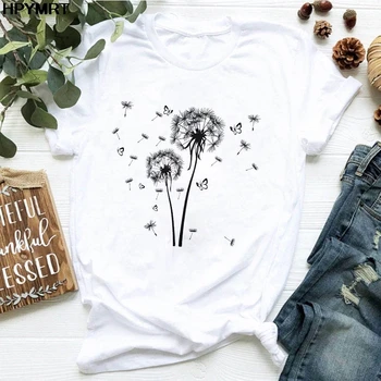 2020 naujas Vasaros Wildflower Kiaulpienių Puokštė Spausdinti Moterų Marškinėlius Atsitiktinis white T-shirt Juokingi Marškinėliai Dovana Panele Jauna Mergina, Topai