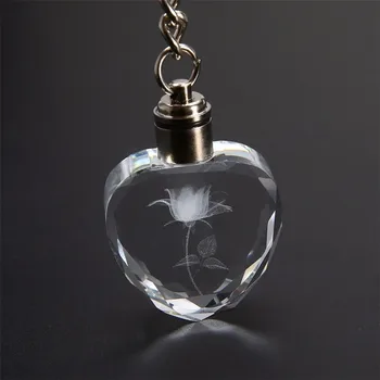 2020 Naujų Pasakų Crystal Rose LED Šviesos Key Chain Meilė Širdies Raktas Grandinę, Žiedą, Raktų žiedas Moterims Maišelį, Raktų pakabukai Vasaros Papuošalai