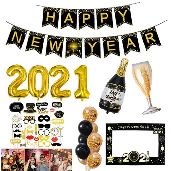2021 Laimingų Naujųjų Metų Folija Balionai Photo Booth Rėmo Rekvizitai Balionai Aukso Black Reklama Girliandą Naujųjų Metų Išvakarėse Šalies Namų Reikmenys