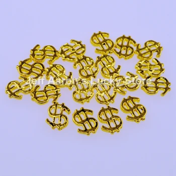 20PCS metalo 3d nagų dailė papuošalai, aukso tuščiaviduriai nagai žavesio papuošalai, aksesuarai dolerio ženklas