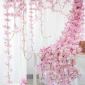 230cm Vyšnių Žiedų Gėlių Plotai Dirbtinis Sakura Gėlių Girlianda Rotango Vestuvių Arch Šalies Namų Sienos Kabo Dekoro Ivy