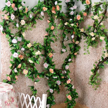 235cm Šilko Rožės Ivy gėlių Vynuogių Dirbtinės Gėlės Žalia girlianda Namų Vestuvių sodo Puošmena Kabo Rotango Sienų Dekoras