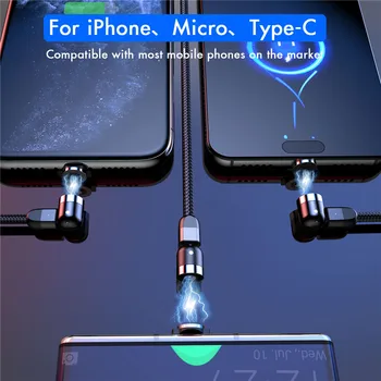 2M Magnetinio Micro USB C Tipo Kabelis Telefono Aksesuarų Greito Įkrovimo iPhone 11 Plius Xr Xiaomi Redmi Įkroviklis 540 Rotacija