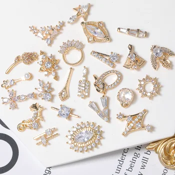 2pieces 3D metalo Cirkonis Nail art jewelry japonijos nagų papuošimai aukščiausios kokybės cirkonis kristalų manikiūro cirkonis diamond pakabukai