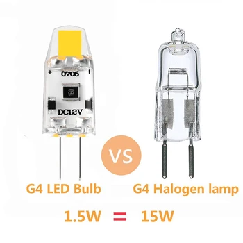 2VNT G4 COB LED Lemputės, šviesos srautą galima reguliuoti 12V DC LED G4 Lempos Lampadas Lemputės 360 Spindulio Kampas Ne Mirgėjimo Pakeisti 10W 15W Halogeninė Lempa