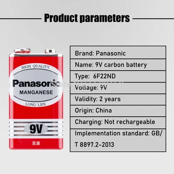 2vnt Panasonic 9V 6F22 Baterija Super Sunkiųjų Sausai Batteria ForInfrared Elektroninis termometras belaidžiai mikrofonai