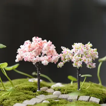 2VNT Plastiko Mini Modeliavimo Medžių Sakura Miniatiūros Kawaii Micro kraštovaizdžio Nustatymas Sodo Stalas Namų Puošybai