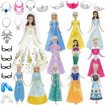 2x Suknelės / Plastiko Papuošalai Žaislas Pasakos, Kamuolys Suknelė Animacinių filmų Princesė Aksesuarų Barbie Lėlės Drabužiai Baby Girl Žaislas