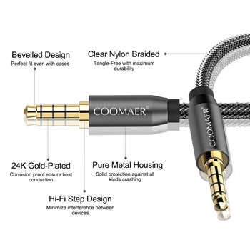 3.5 jack audio laidas 3.5 mmAUX kabelis cable car pagalbinės linijos, 4 polių galima prijungti mikrofoną ausinėms mobiliojo telefono