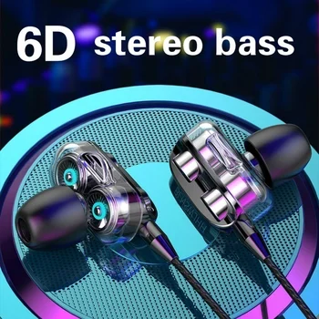 3.5 mm Laidines Ausines 6D Bass Stereo laisvų Rankų įranga Dual Vairuotojo Sporto Ausinės su Mikrofonu, Triukšmo Mažinimo Ausinių už Xiaomi 