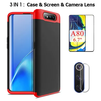 3 in 1 360 Sunku Visišką Apsaugą Atveju, Samsung Galaxy A80 80 Grūdintas Kameros Objektyvo Stiklas 