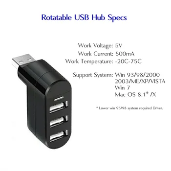3-in-1 USB2.0/3.0 Uostai KONCENTRATORIUS dideliu Greičiu Sukasi Splitter PC/Laptopo Jungtis Įranga Adapteris 270 Laipsnių Sukimosi