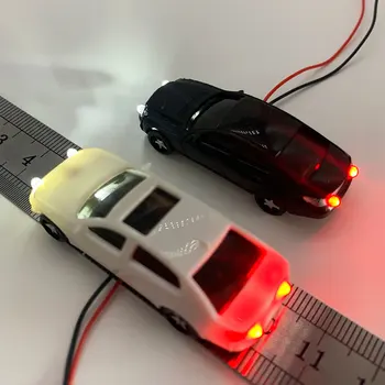 3 Vnt HO Masto Modelis Traukinio Automobiliai Plastiko Modelio Automobilių su 6 V-12V LED Žibintai