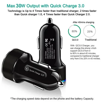 30W Dvigubas USB Automobilinis Krovikliai Greitai Įkrauti 3.0 4.0 Su LED Ekranas Samsung 