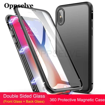 360 Dvipusis Stiklo Magnetinės Adsorbcijos Telefono dėklas Skirtas iPhone XR XS Max X 8 7 6 6S Plus Metalo Magnetas Grūdintas Stiklas Capinhas