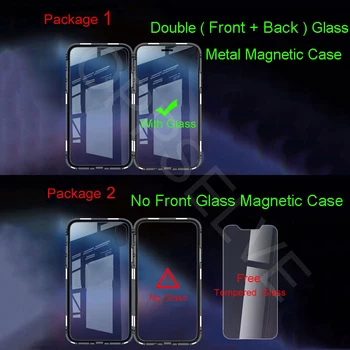 360 Dvipusis Stiklo Magnetinės Adsorbcijos Telefono dėklas Skirtas iPhone XR XS Max X 8 7 6 6S Plus Metalo Magnetas Grūdintas Stiklas Capinhas