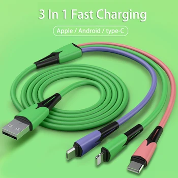 3A 3 In 1 USB Tipo C/Micro-USB/Android Kabelis iPhone12 XS X XR Įkroviklis Kable 0.3/1.2/1.8 m Greito Įkrovimo Laidą 