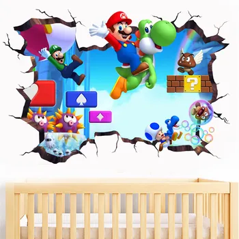 3D Animaciją Mario Bros siena lipdukas vaikams kambariai kambarį miegamojo sienos išplanavimas namų dekoro žaidimas lipdukai