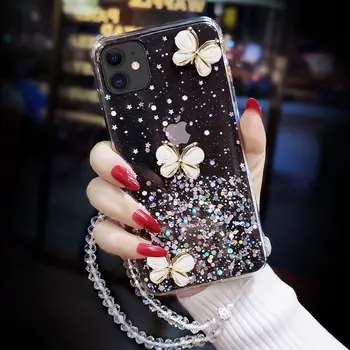 3D Blizgučiai Bling Pearl drugelis minkštas Telefono dėklas Skirtas iPhone 11 Pro Max XR X 6S 7 8 Plius dangtelis, skirtas 