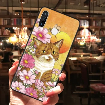 3D Gėlių Katės Įspausti Telefoną Atveju Huawei P20 Lite 30 Mate 10 20 30 Lite Pro P Smart Z 2019 Animacinių filmų Silikono Matinis Minkštas Viršelis