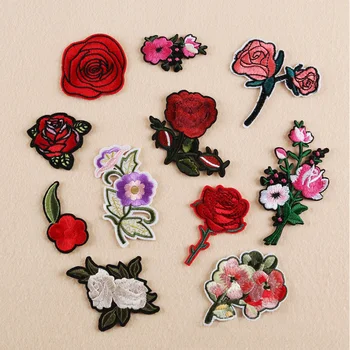3d gėlė lelija raudona rožė, lopai, siuvinėtos aplikacijos geležies programos drabužių lipdukas drabužių siuvinėjimo juostelėmis ženkliukai