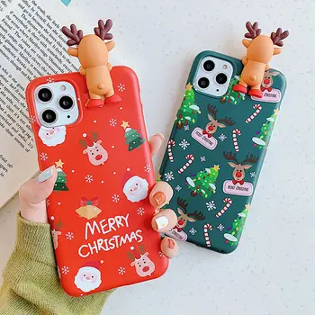 3D Mielas Elnias Lokys Kalėdų Telefono dėklas Skirtas iPhone 12 11 11Pro Max XR XS Max X 6S 7 8 Plius 12Pro Minkštas Galinį Dangtelį Linksmų Kalėdų