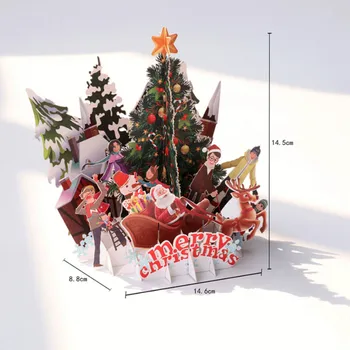 3D Pop-up Korteles Linksmų Kalėdų Origami Popieriaus pjovimas Lazeriu Atvirukų, Dovanų Sveikinimo Atvirukai Rankų darbo Tuščias Spalvingas Kalėdų Eglutė