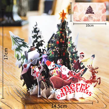 3D Pop-up Korteles Linksmų Kalėdų Origami Popieriaus pjovimas Lazeriu Atvirukų, Dovanų Sveikinimo Atvirukai Rankų darbo Tuščias Spalvingas Kalėdų Eglutė