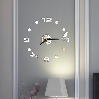 3D Sieninis Laikrodis Akrilo Veidrodis Lipdukai Namų gyvenamojo Kambario, Miegamojo, Paukščių, Augalų Kvarco Adata Sienos Žiūrėti Modernus Dizainas Deco Sieninis Laikrodis