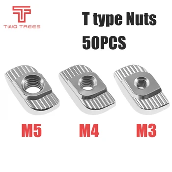 3D Spausdintuvo Dalys, 50pcs/daug M3/M4/M5 Anglinio Plieno, T tipo Riešutai Užtrauktuku Aliuminio Jungtis, Skirta 2020 M. Pramonės Profilis