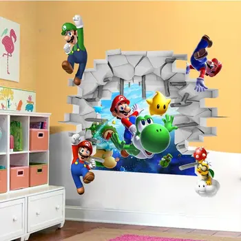 3D vaizdas Super Mario Žaidimai Meno Vaikai kambario dekoro Siena lipdukas sienų lipdukai Sienų WS