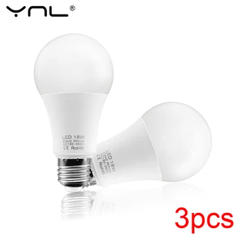 3pcs/daug LED E27 LED Lemputės Lempos AC 220V 240V 18W 15W 12W 9W 6W 3W Lampada LED Prožektoriai, Stalo Lempa Šaltai Balta/Šiltai Balta LED Lempa