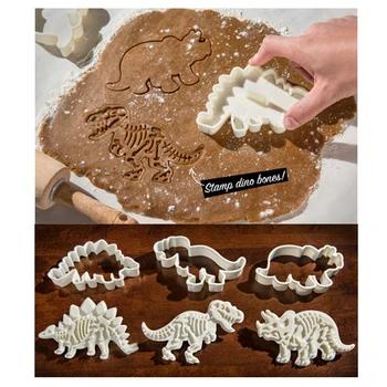 3PCS Dinozaurų Slapukus Cutter Pelėsių 3D Dinozaurai Sausainių Įspaudas Pelėsių Sugarcraft Desertas Kepimo Silikono Formos Tortas Dekoro Priemonė