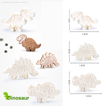 3PCS Dinozaurų Slapukus Cutter Pelėsių 3D Dinozaurai Sausainių Įspaudas Pelėsių Sugarcraft Desertas Kepimo Silikono Formos Tortas Dekoro Priemonė