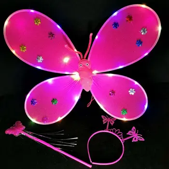 3Pcs Mergina LED Angel Wings Nustatyti Fėjų Lazdelės Bandana Crown Princess Karnavalas Kostiumas M6CD