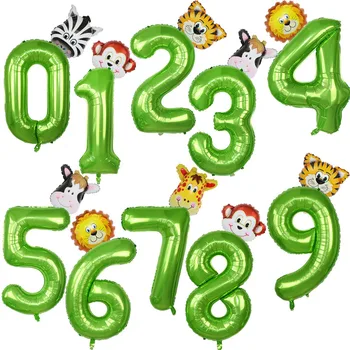 40inch žalia numeris džiunglių gyvūnų šalies animacinių filmų Liūtas, žirafa, tigras, beždžionė oro helio kamuoliai balionai 1 2 metų gimtadienį dekoras