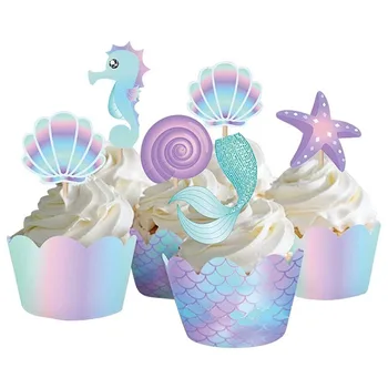 40pcs/set būkime Undinė Šalis Shell Žvaigždė jūros Dumblių Cupcake Rėžtuvės Wrapper Cake Box Gimtadienio Dekoro Baby Shower Tiekimo