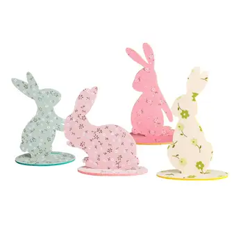 4pcs 7In Happy Easter Bunny Stalo Puošmena Veltinio Papuošalai su Gėlėmis Multi-color Triušių Šalis 