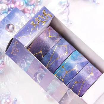 4pcs/daug Žvaigždžių Žvaigždė Danguje Popieriaus Washi Tape Nustatyti 15mm Sakura Galaxy Aukso Klijais, Dekoratyviniais Leidinys Izoliacine Juosta 