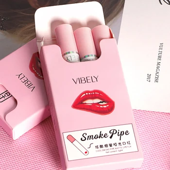 4Pcs/set Cigarečių Lūpų Ilgalaikį Matinis Drėgmės Kosmetikos Lūpų Makiažas atsparus Vandeniui Dūmų Vamzdis Lūpų Aksomo, Seksuali Raudonos Lūpos