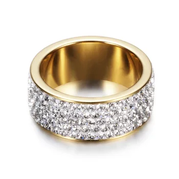 5 Eilutėje Kristalų Papuošalai Nemokamas Pristatymas Didmeninė Aukso Spalvos Nerūdijančio Plieno Vestuvių Žiedai